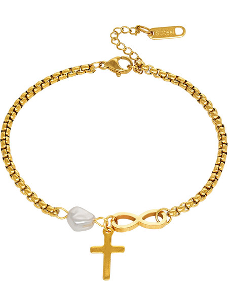 Ghetto Fashion 8" Cross Pearl Βραχιόλι Χρυσό
