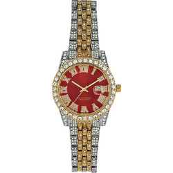 Ghetto 2021 Hip Hop Iced 2tone Rhinestones Quartz Watch SS Red