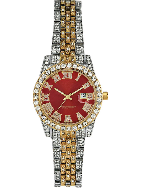 Ghetto 2021 Hip Hop Iced 2tone Rhinestones Quartz Watch SS Red