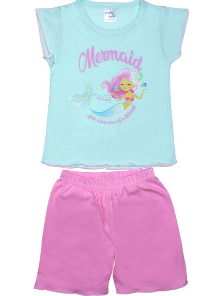 Pretty Baby Mermaid Παιδική Πιτζάμα Βαμβακερή Καλοκαιρινή Μπλε Ροζ 65529-465
