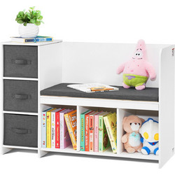 VEVOR Kids Reading Nook Bench 6-Cubby Storage ράφι με μαξιλάρι καθίσματος λευκό