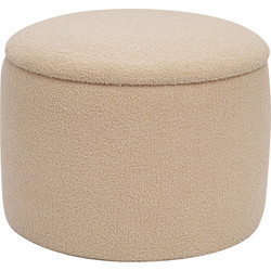 Σκαμπό-μπαούλο Roundy pakoworld μπουκλέ ύφασμα σε μπεζ απόχρωση Φ55x41.5εκ