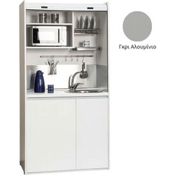 Πολυκουζίνα mini kitchen 105cm OFFICE απόχρωση γκρι με ψυγείο χωρίς φούρνο για ξενώνες, γραφεία & φοιτητικά studio - OFFICE105-ΓΚΡΙ