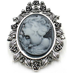 LAPEL PIN ΚΑΡΦΙΤΣΑ CAMEO με γυναικεία φιγούρα σε ασημί-γκρι αποχρώσεις