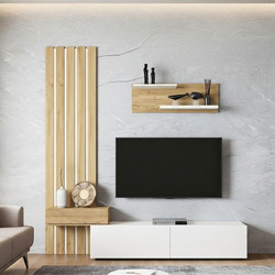 Σύνθεση τηλεόρασης Rosaline Megapap χρώμα λευκό - sepet oak 183x31,3x196,9εκ
