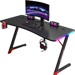 Γραφείο Gaming D2209 Με Φωτισμό RGB Υφή Ανθρακονήματος Και Μεταλλικό Σκελετό