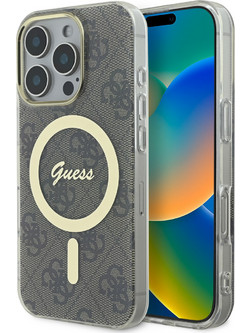 Guess Magsafe 4G Logο Hard Case Ημιδιάφανη Θήκη προστασίας από σκληρό πλαστικό - iPhone 16 Pro (Διάφανο/Καφέ)