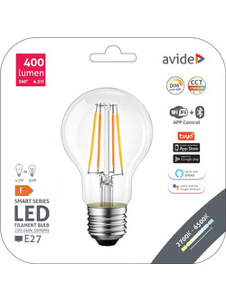 Avide LED Smart Filament Κοινή A60 4.5W CCT WIFI + BLE APP Control