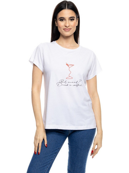 B&apos, Γυναικείο t-shirt με τύπωμα &apos,&apos,RED COCTAIL&apos,&apos, 53-106-008 020 WHITE