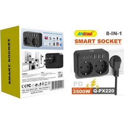 Andowl Πολύπριζο 8 σε 1 με 2 Πρίζες & 6 Θύρες USB 3500W Q-PX220