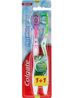 Colgate Max White Medium Οδοντόβουρτσες 2τμχ Ροζ Μπλε