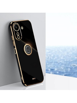 Για Xiaomi Redmi 13C 4G XINLI Straight Edge 6D Electroplate TPU υπόθεση τηλεφώνου με κάτοχο δαχτυλίδι (Μαύρο) (XINLI)