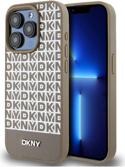 DKNY PU Leather Repeat Pattern Bottom Stripe MagSafe Case for iPhone 13 Pro Max Brown - (DKHMP13XPSOSPW)