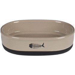 FEEDING AND DRINKING BOWL CAT AURI CERAMIC TAUPE OVAL ANTISLIP 550ML 18,5x13x5CM