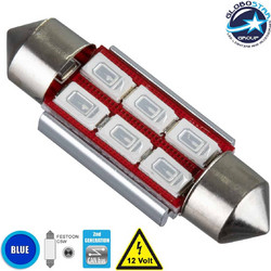Globostar C5W LED 6 SMD Μπλε 12V 4W 36mm 1τμχ