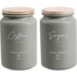 Σετ 2 Μεταλλικά Βάζα Λαδί με Μπαμπού Καπάκι Coffee Sugar Ankor - 850518