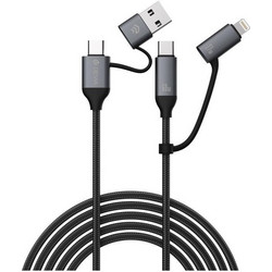 Καλώδιο Σύνδεσης USB 2.0 4 σε 1 Braided Devia EC504 USB C σε USB A & USB C & Lightning PD 60W & 27W 1.5m Extreme Μαύρο