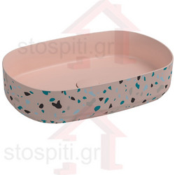 Isvea Infinity Counter-Top Terrazzo Επικαθήμενος Νιπτήρας Μπάνιου Οβάλ Πορσελάνης 55x36cm Ροζ 10NF65055-2S-TRZ