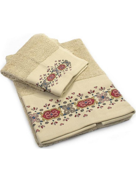 Πετσέτα Σετ 2 τεμ ZUCCHI 40X60,60X110 Με Στάμπα Μπεζ 100% Cotton Dimcol