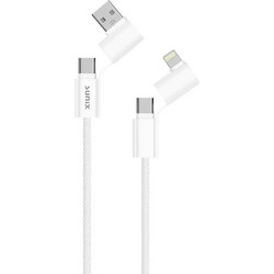 Sunix Υφασμάτινο Καλώδιο 4 σε 1 Type C - Lightning - Type C - USB A 1.2 Μέτρα - Άσπρο
