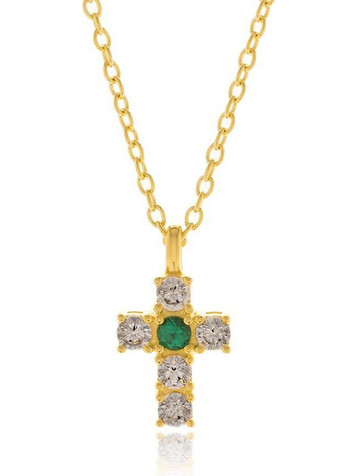 Γυναικείο κολιέ Σταυρός Jools JD33268-11YG με ζιργκόν ασήμι 925 Επίχρυσο