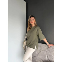 Γυναικείο oversized T-shirt Kinzi σε χακί χρώμα, από 100% βαμβάκι