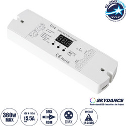 GLOBOSTAR(R) 71446 SKYDANCE D1-L CORE Dimmer / Decoder 1CH DC 12-24V 15A 360W Max IP20 - DMX512/RDM + 16bit/8bit Dimming + 250-32000Hz PWM + Linear/Logarithmic Dimming Curve - M17xΠ5xΥ2.3cm