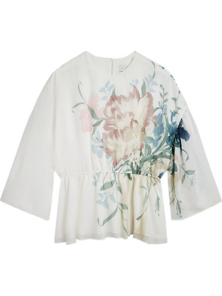 Top Ahlanza Printed Puff Sleeve Peplum 283550 ivory