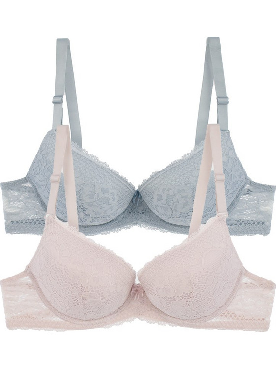 2 Pack Lace Essentials Σουτιέν C Cup με Μπανέλα Γαλάζιο-Πούδρα