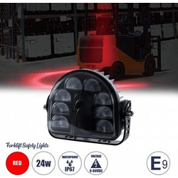 GloboStar(R) 85423 E9 Mark Forklift Safety Lights - Φώτα Προειδοποίησης & Διαγράμμισης Ασφαλείας για Περονοφόρα - Κλάρκ LED 24W DC 9-80V Αδιάβροχο IP67 Κόκκινο Μ14 x Π14.5 x Υ6cm