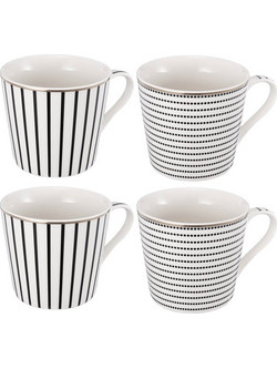 Artekko Iqorser Κούπες Bone China Πορσελάνη Λευκό/Μαύρο (10x13.5x9)cm Σετ/4