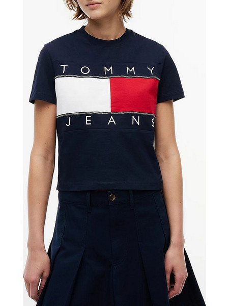TOMMY JEANS TJW REG FLAG SS TEE EXT DW0DW22818-C1G DarkBlue