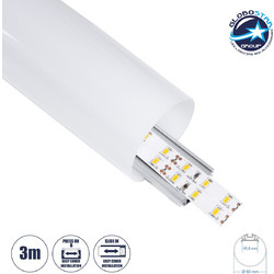 GLOBOSTAR(R) ALP-ROUND TUBIT 70855-3M Επιφανειακό & Κρεμαστό Προφίλ Αλουμινίου με Λευκό Γαλακτερό Πατητό Κάλυμμα για Ταινίες LED IP20 - Ασημί & Λευκό - Μ300 x Π6 x Υ6cm