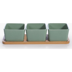 Μπωλ Κεραμ.3tmx με Δισκο Bamboo Sage nef nef Homeware Green 3x(27,8x9,5x6,6)