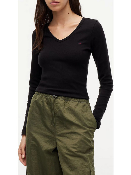 TOMMY JEANS TJW SLIM ESSENTIAL RIB V LS DW0DW17990-BDS Black