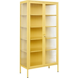 STEELEN COLOR Μεταλλική Ντουλάπα 90x55x190cm Πάχους 0.8mm Εσωτερικού Χώρου Βιτρίνα με Τζάμι και Πόδια Butter Yellow