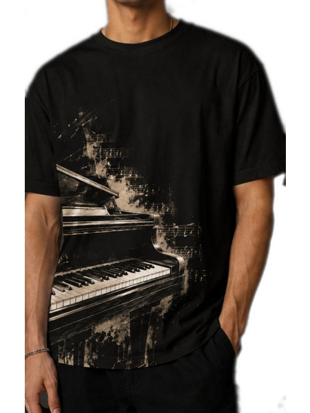 Ανδρικό μαύρο κοντομάνικο μπλουζάκι T-shirt πιανίστα
