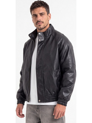 Danger Ανδρικό Μπουφάν Δερμάτινο Μαύρο LEATHER TRACK JACKET