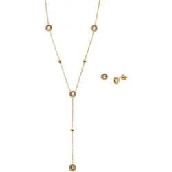 Σετ Γυναικείο Senza Gold Plated Stainless Steel, Κολιέ και σκουλαρίκια στρογγυλή πέτρα - SSD6742GD