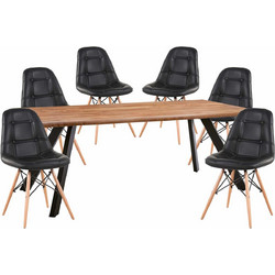 Σετ Τραπεζαρία (6+1) ArteLibre AOSA Μαύρο/Honey Maple Μέταλλο/Ξύλο/PVC/MDF 200x100x76cm 14990420