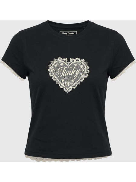 Γυναικείο t-shirt με στάμπα και δαντέλα FBL014-105-04_BLACK