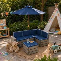 KidKraft Σετ Σαλόνι Κήπου με Σκαμπό και Ομπρέλα Barnwood Gray/Navy