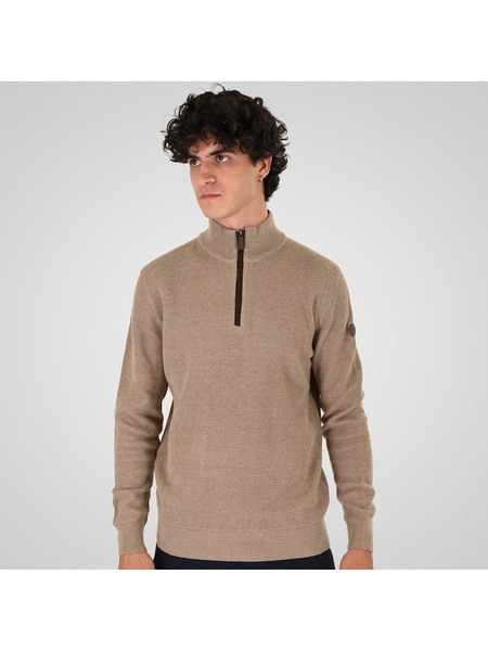 Double Ανδρική Πλεκτή Μπλούζα με Φερμουάρ Καφέ KNIT-8076