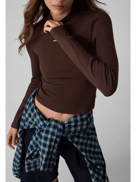 GUESS JEANS GJ PATCH LS MOCK NECK RIB TOP ΜΠΛΟΥΖΑ ΓΥΝΑΙΚΕΙΟ W6BP06K5471-G1EA Brown