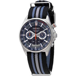 Seiko Ανδρικό Ρολόι Χρονογράφος με Μαύρο Υφασμάτινο Λουράκι SSB409P1