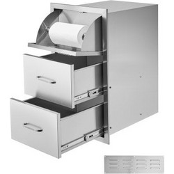 VEVOR Outdoor Kitchen Drawers, 16.5"W x 29"H x 20.5"D Triple Access Drawers, Stainless Steel Flush Mount Cabinets, BBQ Island Drawers Storage with Paper Towel Holder & Handle, for Patio Grill Station