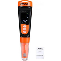 VEVOR TDS Meter, 0-9990 ppm Measuring Range, EC (Conductivity) /TDS (ppm) Multi-Parameter Measurement, Digital Water Tester with ATC, Clear VA Display Screen, for Drinking Water Quality Testing