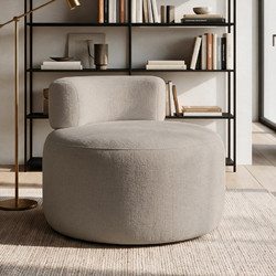 Wing Chair Ellipse Latte Fabric: Soft Textured Knitted Polyester 75x75x66 cm