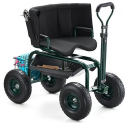 VEVOR Garden Seat with Wheels, Rolling Garden Stool with Height Adjustable & 360 Swivel Seat, 181 kg Weight Capacity, Gardening Cart Bench, Ergonomic Backrest & Tool Storage, for Garden, Yard, Patio