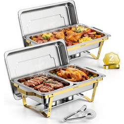 VEVOR Σετ 2 Δοχεία Μπεν Μαρί Buffet από Ανοξείδωτο Ατσάλι 8,5L με Πάτο, Δίσκους, Καυστήρα και Λαβίδα ZFXCLBXGG1GQ2L6A9001V0
